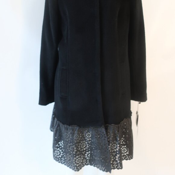 NWT Women Badgley Mischka Black Mix Media Wool Alpaca Leather Trim Olivia Coat L - Picture 9 of 16